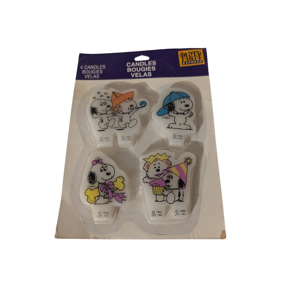 Vintage Peanuts Snoopy Birthday Cake Candles 4 Pack Hallmark Party Express NEW